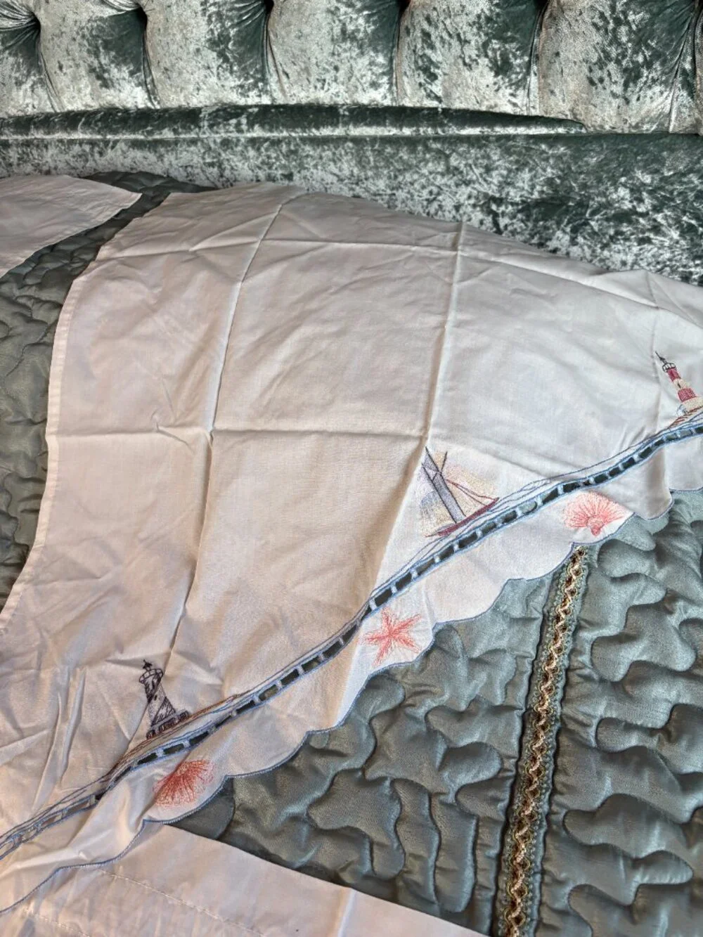 Vintage Nautical Sailboat and Lighthouse Curtains, Valance & Swags, set of 5